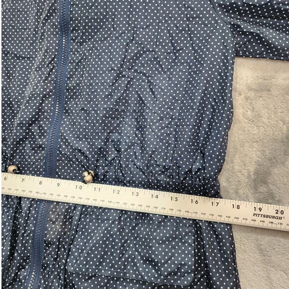 YFL Reserved Jacket Womens 38 US 8 Blue Polka Dot Packable Rain Coat Drawstring - Picture 9 of 11